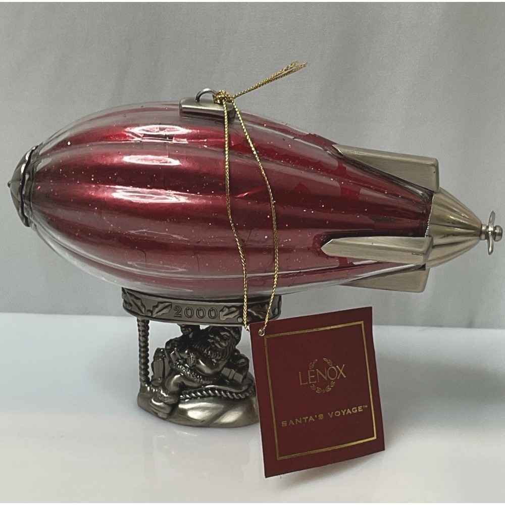 Lenox Santa's Voyager Ornament 2000 Blimp Christmas Glass 7" Tag